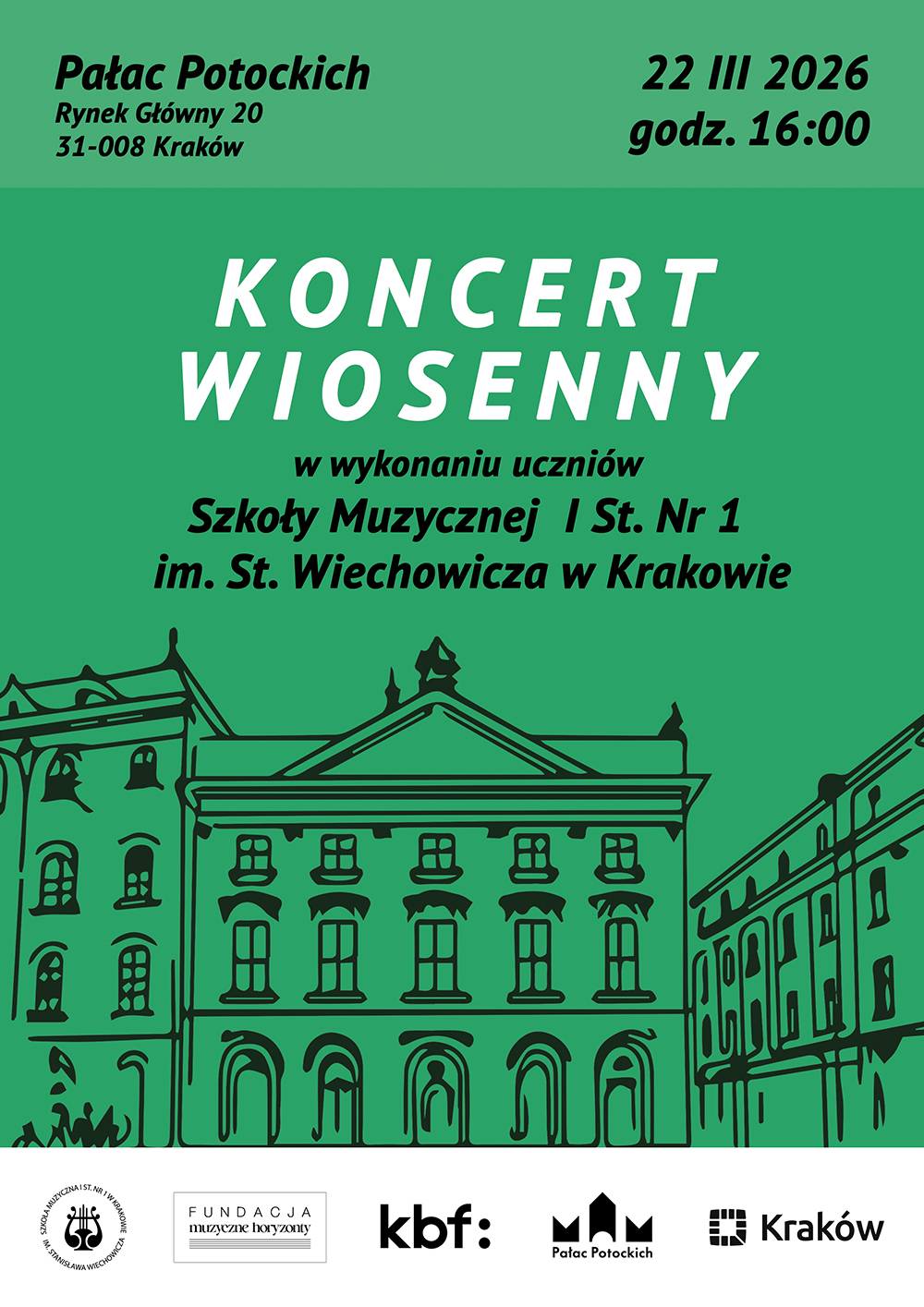 Plakat Koncertu Wiosennego w Pałacu Potockich, Kraków, 22 marca 2026