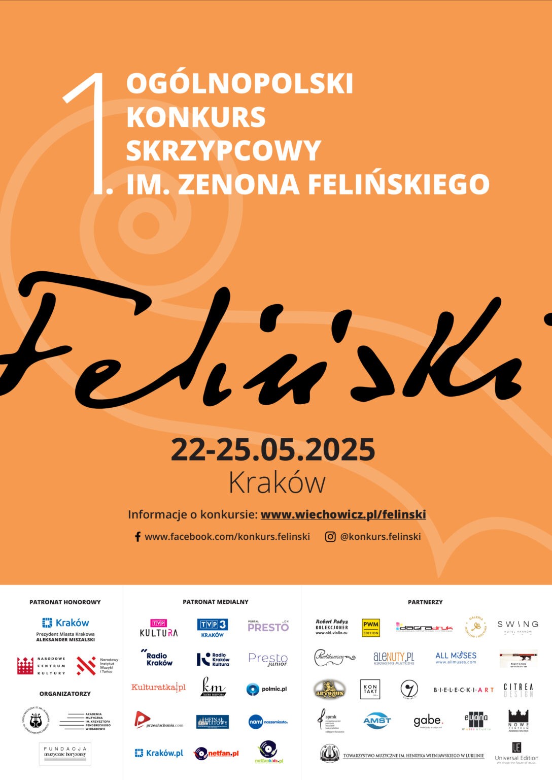 Plakat 1. Ogólnopolskiego Konkursu Skrzypcowego im. Zenona Felińskiego, Kraków, 22–25 maja 2025